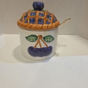 Covered Sugar/ Jam Jar~Embossed w Berries ~Porcelain~
